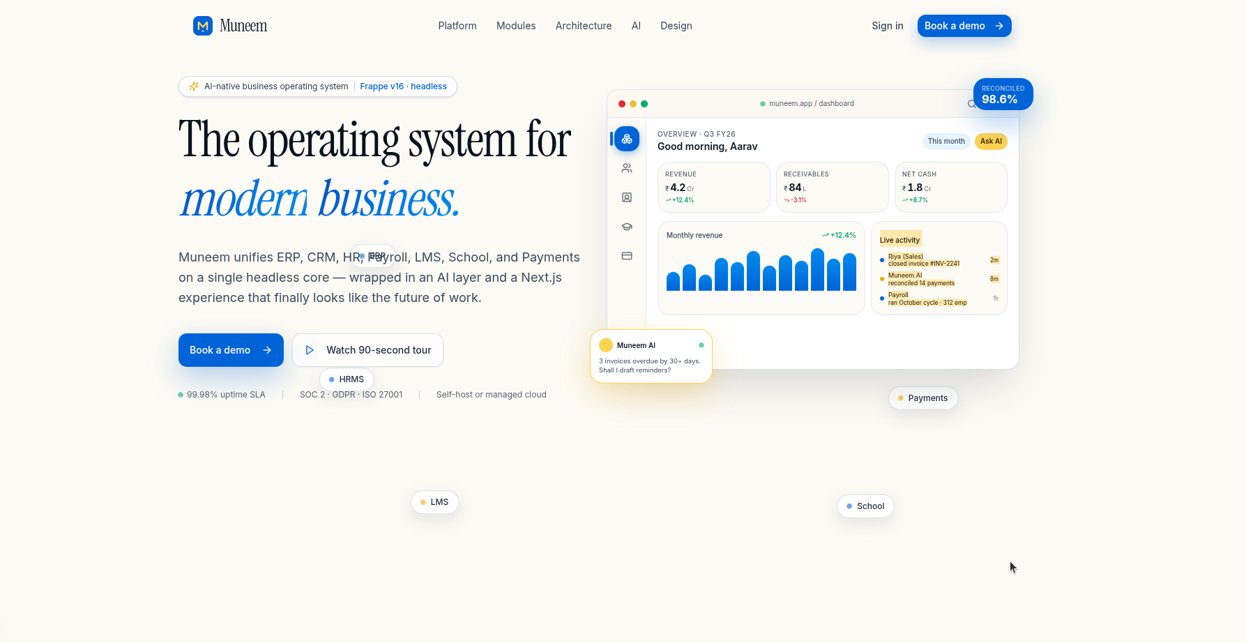 Muneem ERP dashboard interface
