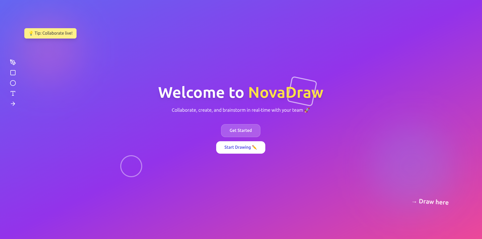 NovaDraw collaborative whiteboard canvas